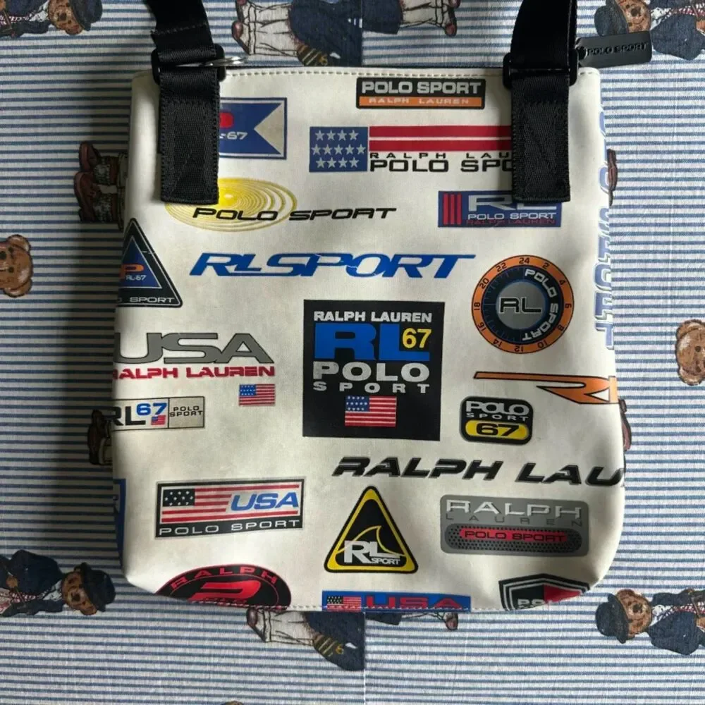 Vintage Polo Sport Ralph Lauren All Over Print Polo Logos Shoulder Satchel Bag